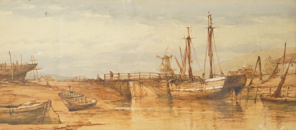 Victorian School, Estuary scene, indistinctly signed lower right, watercolour, 27 x 59cm